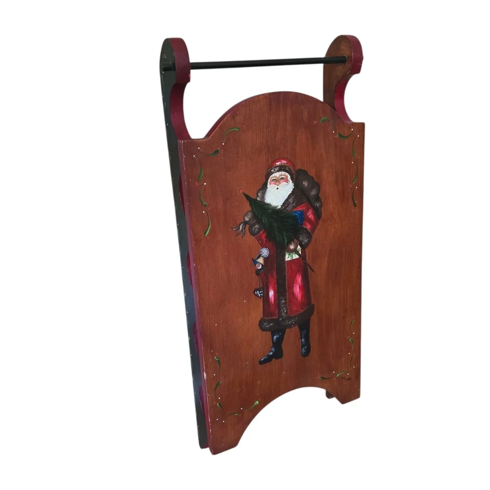 Christmas Wooden Sleigh   Handpainted Folk Art W/Santa.  26